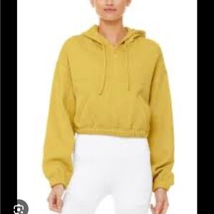 ALO Yoga Yellow Cropped Hoodie Sweatshirt Relaxed Fit